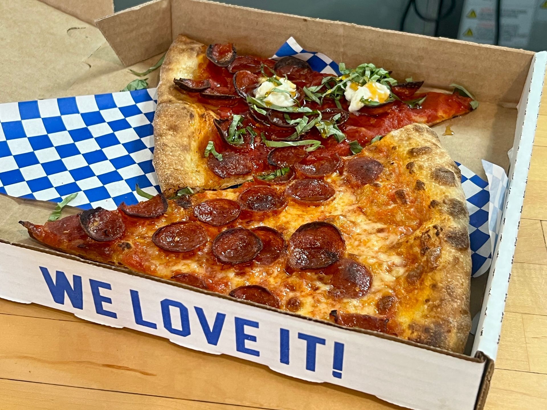 Pepperoni pizza hot honey burrata Chinatown La Sorted’s dodgers 